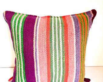 Throw pillow cushion cover made from handmade Peruvian upcycled frazada textile - BA3