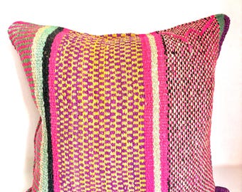 Throw pillow cushion cover made from handmade Peruvian upcycled frazada textile - BA1