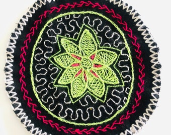 Peruvian hand embroidered Shipibo Conibo ethnic tribal fabric textile SHP3
