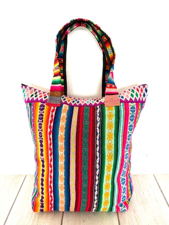 Bolso tote grande étnico hecho a mano con telar vintage peruano