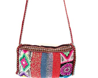 Boho ethnic bag made with Peruvian vintage upcycled manta handmade fabric - MV35