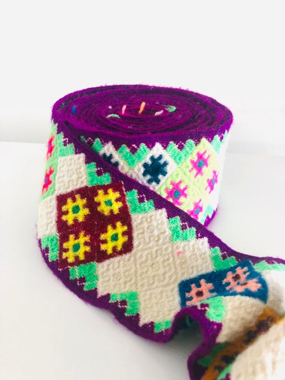 Handwoven handmade vintage ethnic Andean Peruvian tribal boho woven trim upholstery loom Cuzco A010