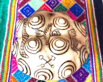 Peruvian 13 moons chumpi stone with Andean Trilogy hand carved in alabaster + free Andean bag