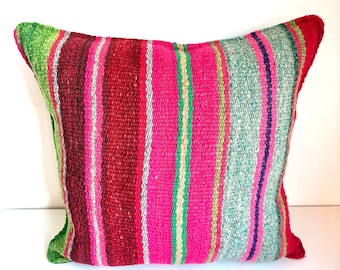 Throw pillow cushion cover made from handmade Peruvian upcycled frazada textile - BA4