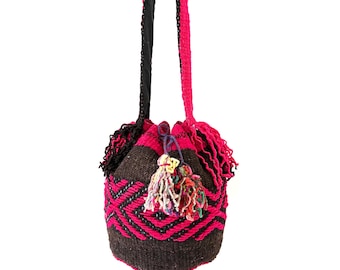 Drawstring bag made with handmade Peruvian frazada fabric - MV40