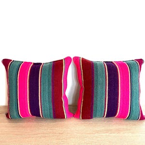 2 throw pillow cushion covers made from handmade Peruvian upcycled frazada fabric - CZ1