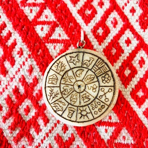 Peruvian Inca Calendar Pendant - Hand carved in alabaster stone with free Andean Bag