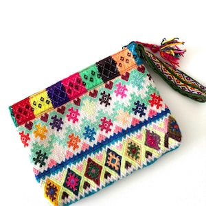Unique boho ethnic pouch clutch bag made with Peruvian vintage handmade fabric - FF7