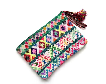 Unique boho ethnic pouch clutch bag made with Peruvian vintage handmade fabric - PP5