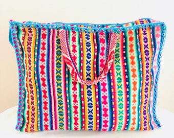 Large multicolored bag made from upcycled Peruvian handmade vintage fabric - J10