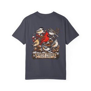Winter Bird Feeder Comfort Colors Shirt, Backyard Birdwatching Field Notes Tee image 6