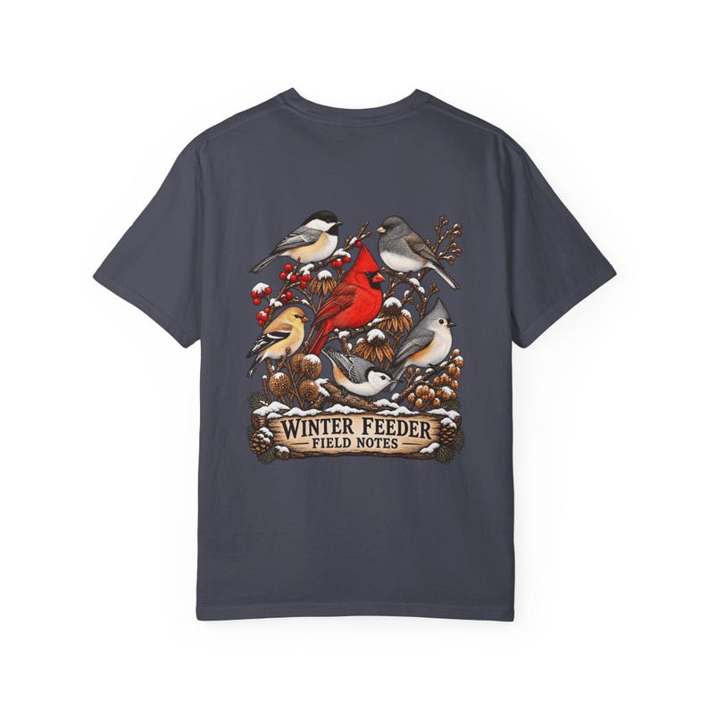 Winter Bird Feeder Comfort Colors Shirt, Backyard Birdwatching Field Notes Tee image 6