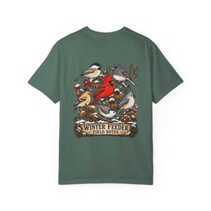 Winter Bird Feeder Comfort Colors Shirt, Backyard Birdwatching Field Notes Tee image 4