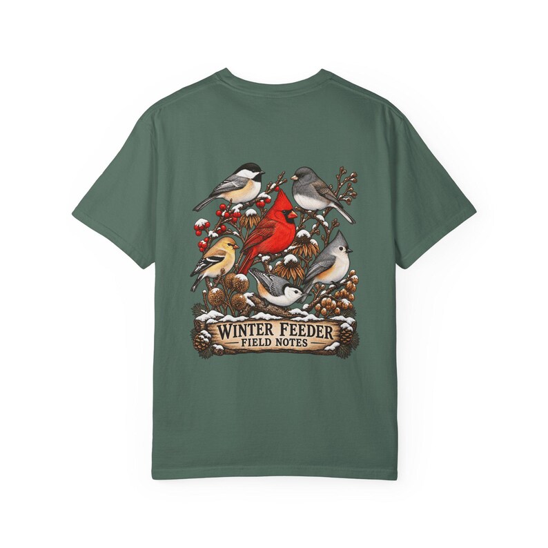 Winter Bird Feeder Comfort Colors Shirt, Backyard Birdwatching Field Notes Tee image 4