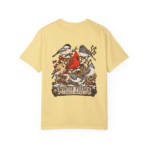 Winter Bird Feeder Comfort Colors Shirt, Backyard Birdwatching Field Notes Tee image 3
