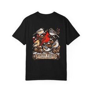 Winter Bird Feeder Comfort Colors Shirt, Backyard Birdwatching Field Notes Tee image 5