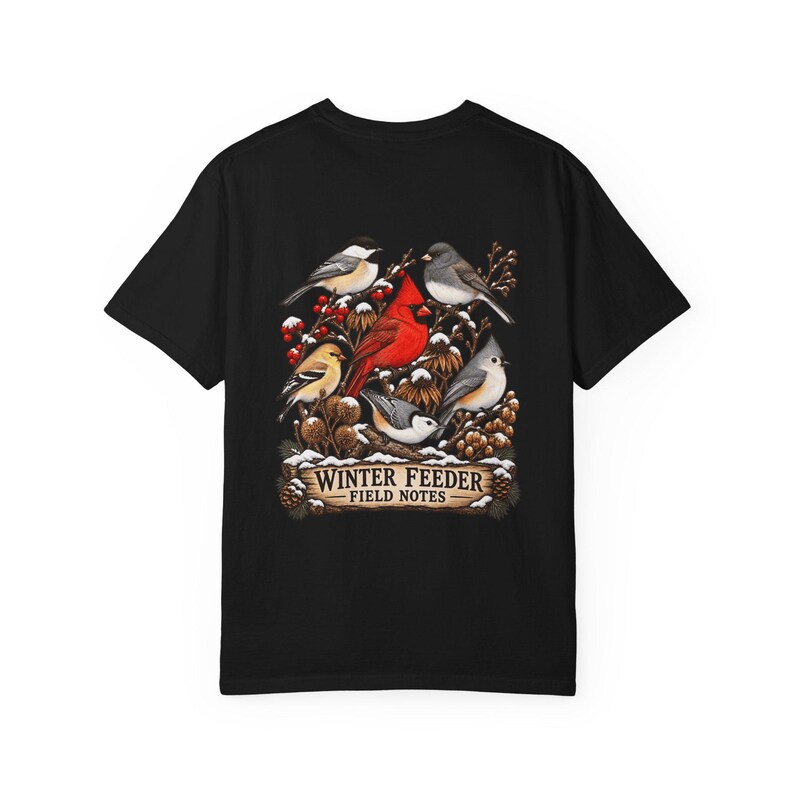 Winter Bird Feeder Comfort Colors Shirt, Backyard Birdwatching Field Notes Tee image 5