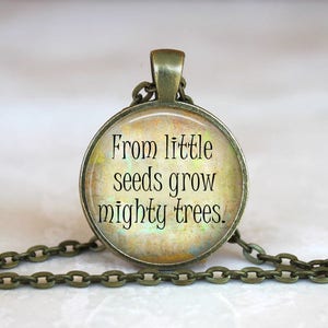 From little seeds grow mighty trees. Quote Glass Pendant Handmade Necklace Gift Present or Keychain lanyard charm