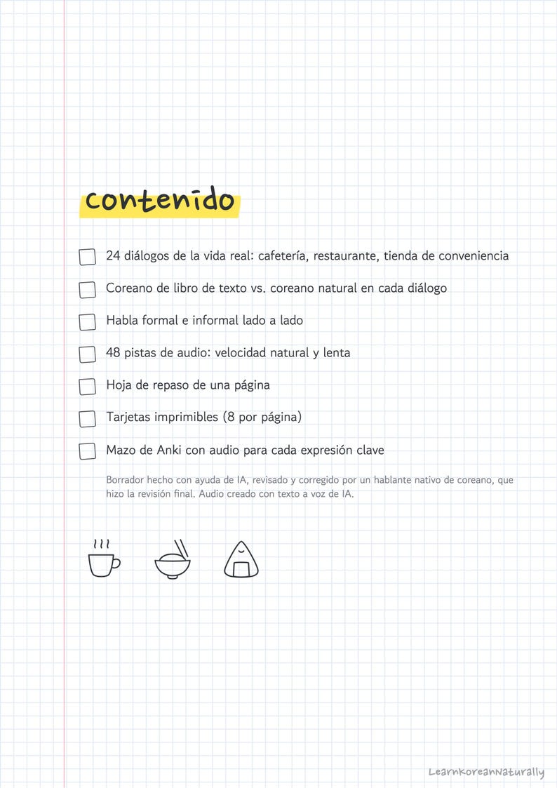 Korean Phrases for Spanish Speakers: Café, Restaurant, Store Dialogues (PDF, Audio, Anki) image 3