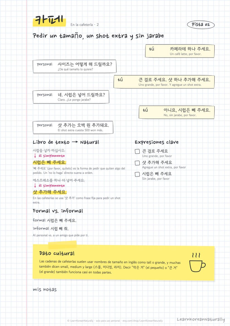 Korean Phrases for Spanish Speakers: Café, Restaurant, Store Dialogues (PDF, Audio, Anki) image 5