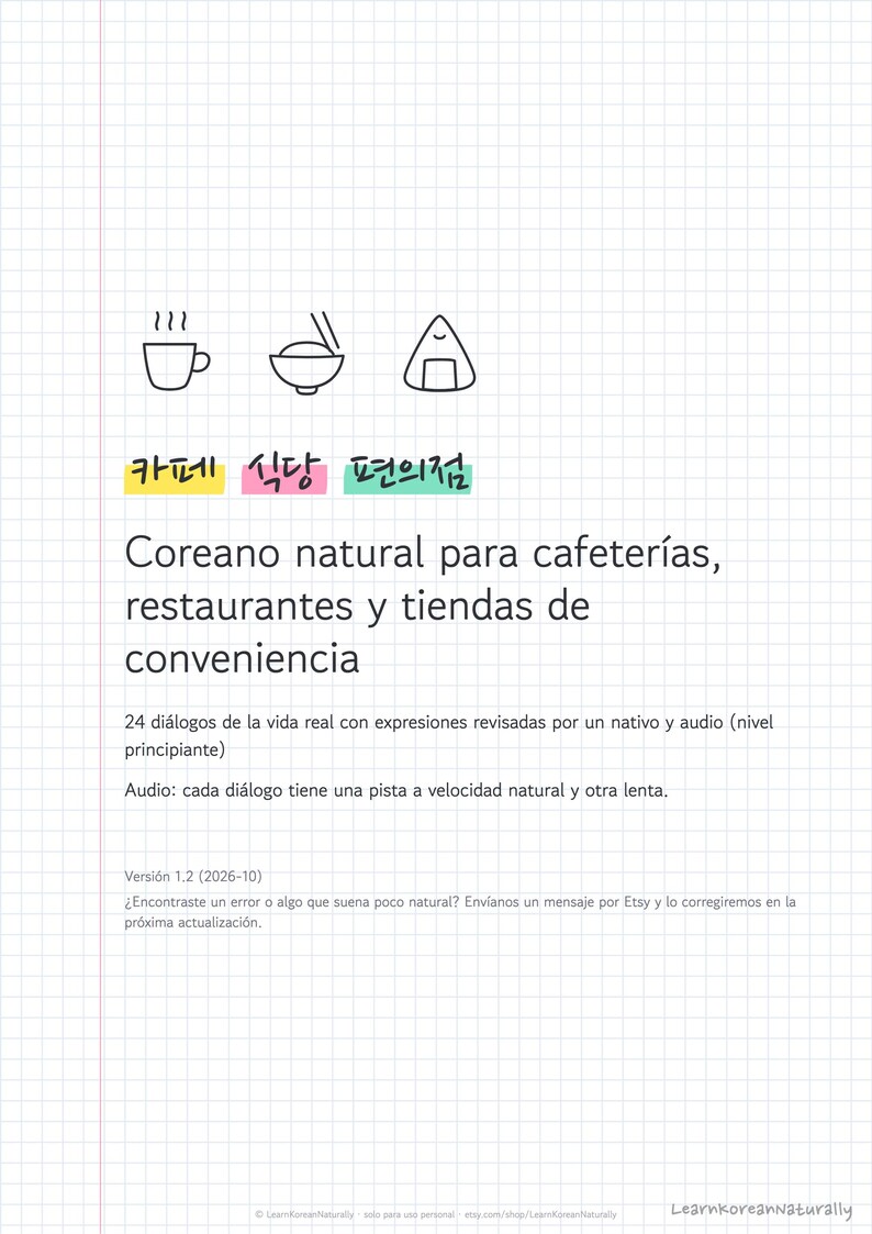 Korean Phrases for Spanish Speakers: Café, Restaurant, Store Dialogues (PDF, Audio, Anki) image 2