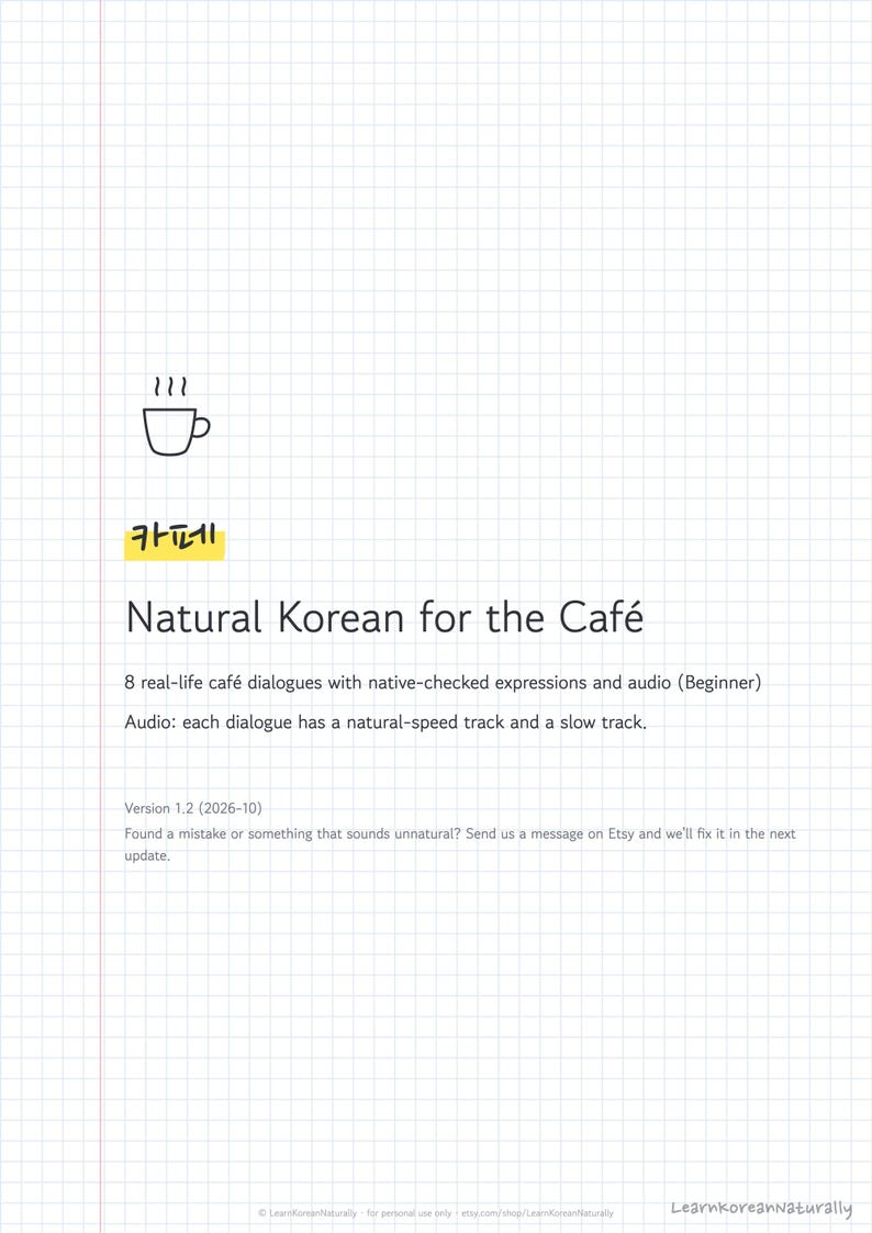 Korean Café Phrases: 8 Coffee Shop Dialogues for Beginners (PDF and Audio) 画像 2