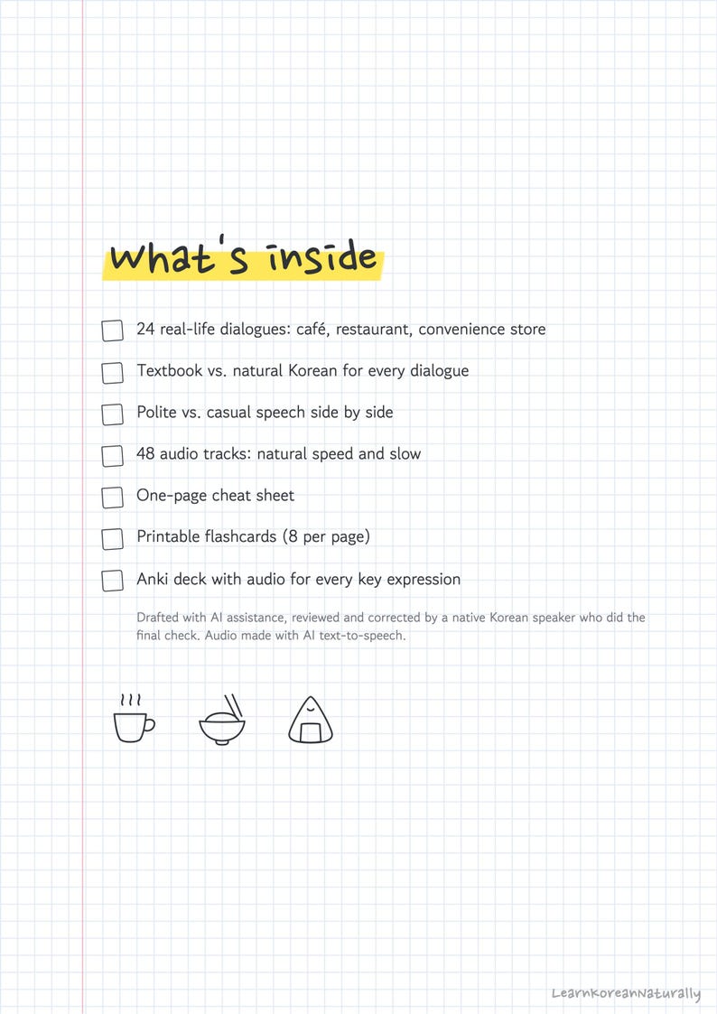 Korean Phrases for Travel: Café, Restaurant, Store Dialogues (PDF, Audio, Flashcards, Anki) image 3