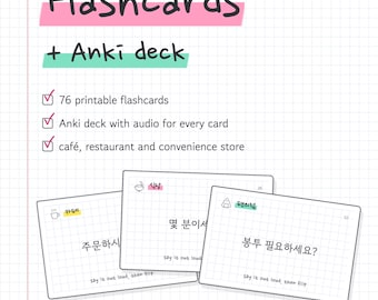 Korean Phrase Flashcards and Anki Deck: 76 Café, Restaurant, Store Expressions with Audio