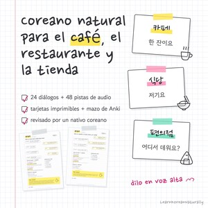 Korean Phrases for Spanish Speakers: Café, Restaurant, Store Dialogues (PDF, Audio, Anki) image 1