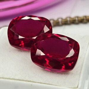 Natural Mozambique Ruby 14–15 Ct Cushion Cut Matching Pair Loose Gemstones for Earrings, Rings & Jewelry Making