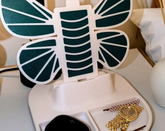 Support de téléphone papillon personnalisé, station de charge imprimée en 3D, organiseur de bureau (nom personnalisé)