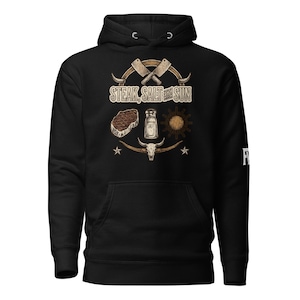 Carnivore Hoodie | Steak Salt Sun Pullover, Cotton Blend, Front Pocket, 3-Panel Hood, Flat Drawstrings