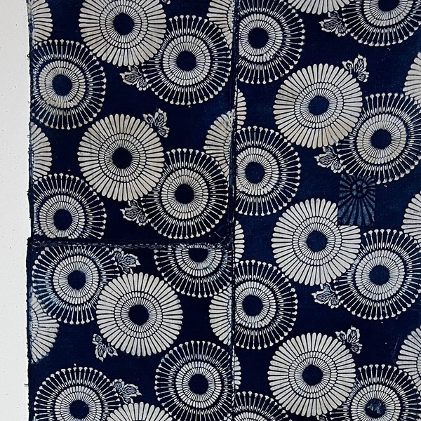 Katazome Indigo Cotton Futon Cover Large Fragment Textile 2 Panels Hand Stitched Together, fabric-2792