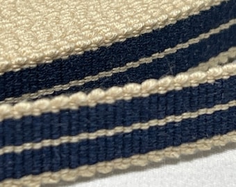 Up To 50% OFF SALE.... Japanese Sanada-Himo Dark Indigo & Beige Flat Cord 12mm Wide, Sold By Meter / Yard, Sanada-205