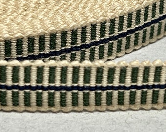 Up To 50% OFF SALE.... Japanese Sanada-Himo Green,Indigo & Beige Flat Cord 12mm Wide, Sold By Meter / Yard,Sanada-217