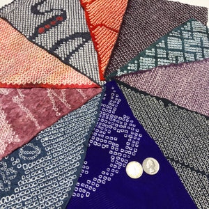 Nice 10 Japanese Vintage Silk Sibori  Squares, Fabric-2660