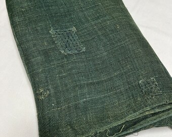 3 Panels Hand Sewn Together, Vintage Japanese Green  Kaya Boro Textile From Old Mosquito Net, Fabric-2833