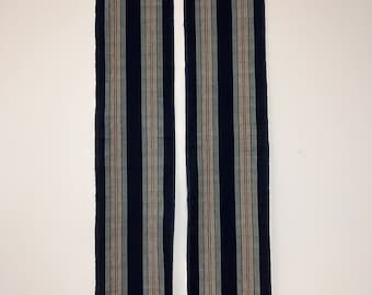 2 Panel Set, Vintage Japanese Faded Shima Large Stripe Indigo Textiles From Old Futon Cover, Fabric-2815