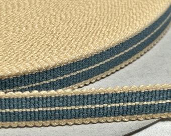 Up To 50% OFF SALE.... Japanese Sanada-Himo, Light Blue & Beige Cotton Flat Cord 12mm Wide, Sold By Meter / Yard, Sanada-215