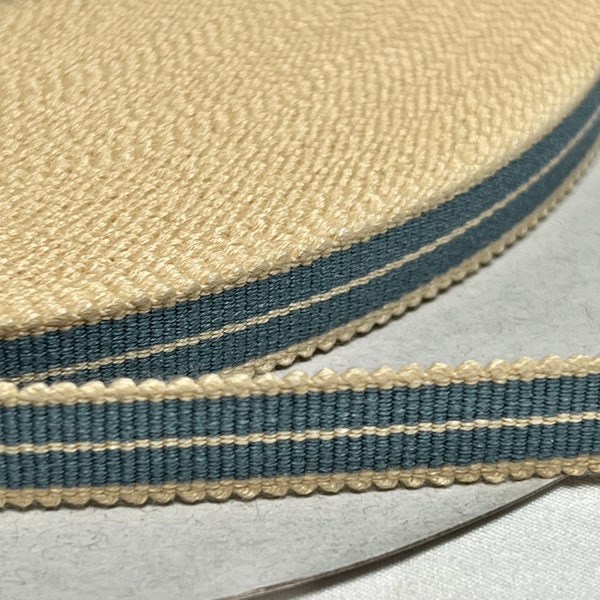 Up To 50% OFF SALE.... Japanese Sanada-Himo, Light Blue & Beige Cotton Flat Cord 12mm Wide, Sold By Meter / Yard, Sanada-215