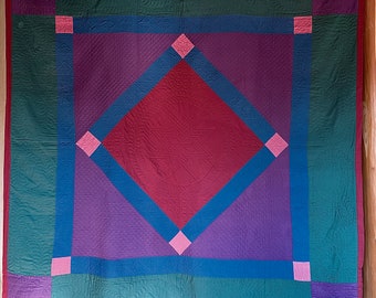 Exceptional Antique Amish Quilt, Diamond In A Square Pattern, Wool Fabric, Lancaster, PA, Circa 1915, Quilt-1037