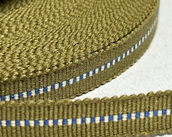 Up To 50% OFF SALE.... Japanese Sanada-Himo, Olive Green, White ＆ Indigo  Cotton Flat Cord 12mm Wide, Sold By Meter / Yard, Sanada-209