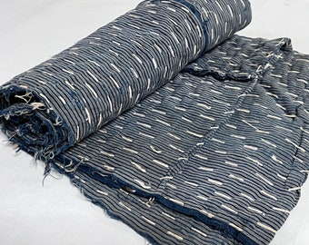 Fabulous Length Of Vintage Japanese Indigo Cotton Fabric, Wonderfully Faded With Nicely Sewn Sashiko, Fabric-2793