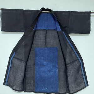 Wonderful Handmade Vintage Japanese Dark Indigo Hemp Fabric Long Jacket, 2767