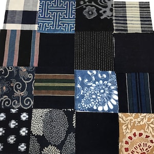 Exceptionally Nice 16 Japanese Vintage Mystery Mixed Cotton  Squares, Square-Set-401
