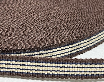 Up To 50% OFF SALE.... Japanese Sanada-Himo Coffee Brown & Indigo Flat Cord 12mm Wide, Sold By Meter / Yard, Sanada-214