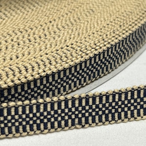 Tot 50% KORTING IN DE VERKOOP.... Japans Sanada-Himo donkerindigo en beige plat koord 12 mm breed, verkocht per meter/meter, Sanada-555