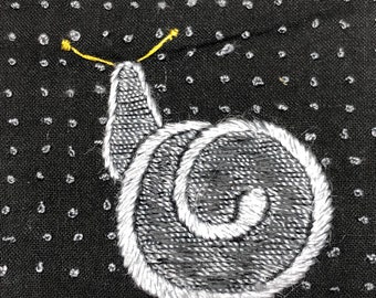 1/2 Off Sale... Handmade Vintage Japanese Silk Embroidery, Nihon Shishu in Japanese, Set of 2 Cute Snail Image, fabric-2626