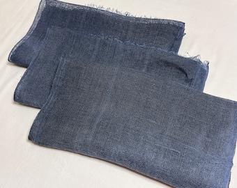 3 Lengths, Old Japanese Kaya, Indigo Hemp & Cotton Mix Mosquito Netting  fabric-2820