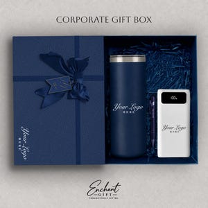 Software Company Gift Box, 16 oz Stainless Steel Tumbler, 10000mAh PD Power Bank, Personalized Employee & Company Client Tech Gift Set
